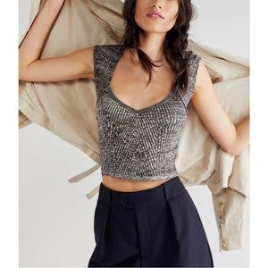 NWT Free People Demi Sweater/ Black + White heather gray Combo size M